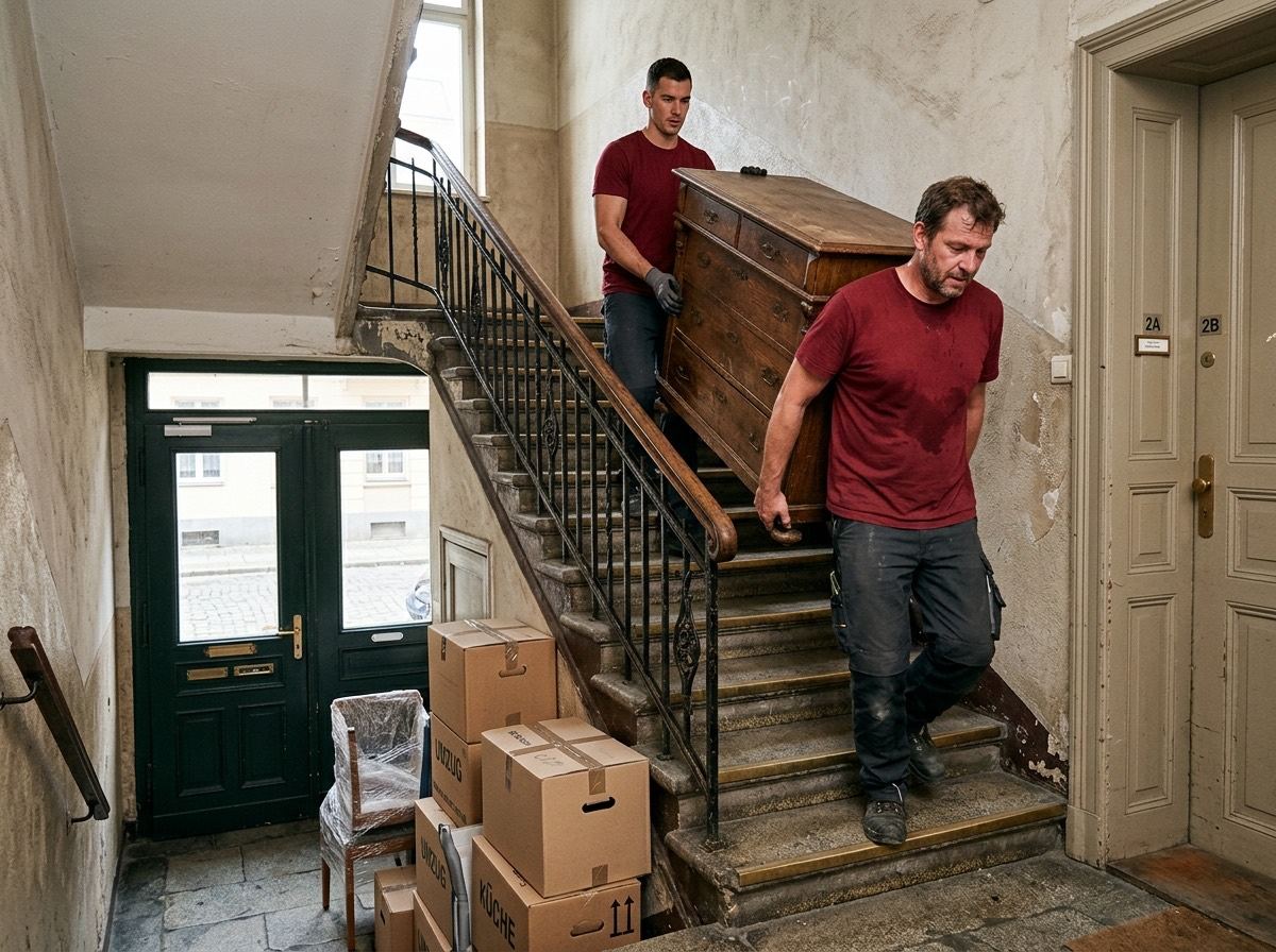 Bau Team trägt Möbel bei einer Entrümpelung aus dem Haus